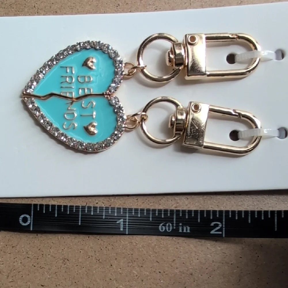 Gold and Blue Best Friends Friendship Heart Zipper Pulls Charms
